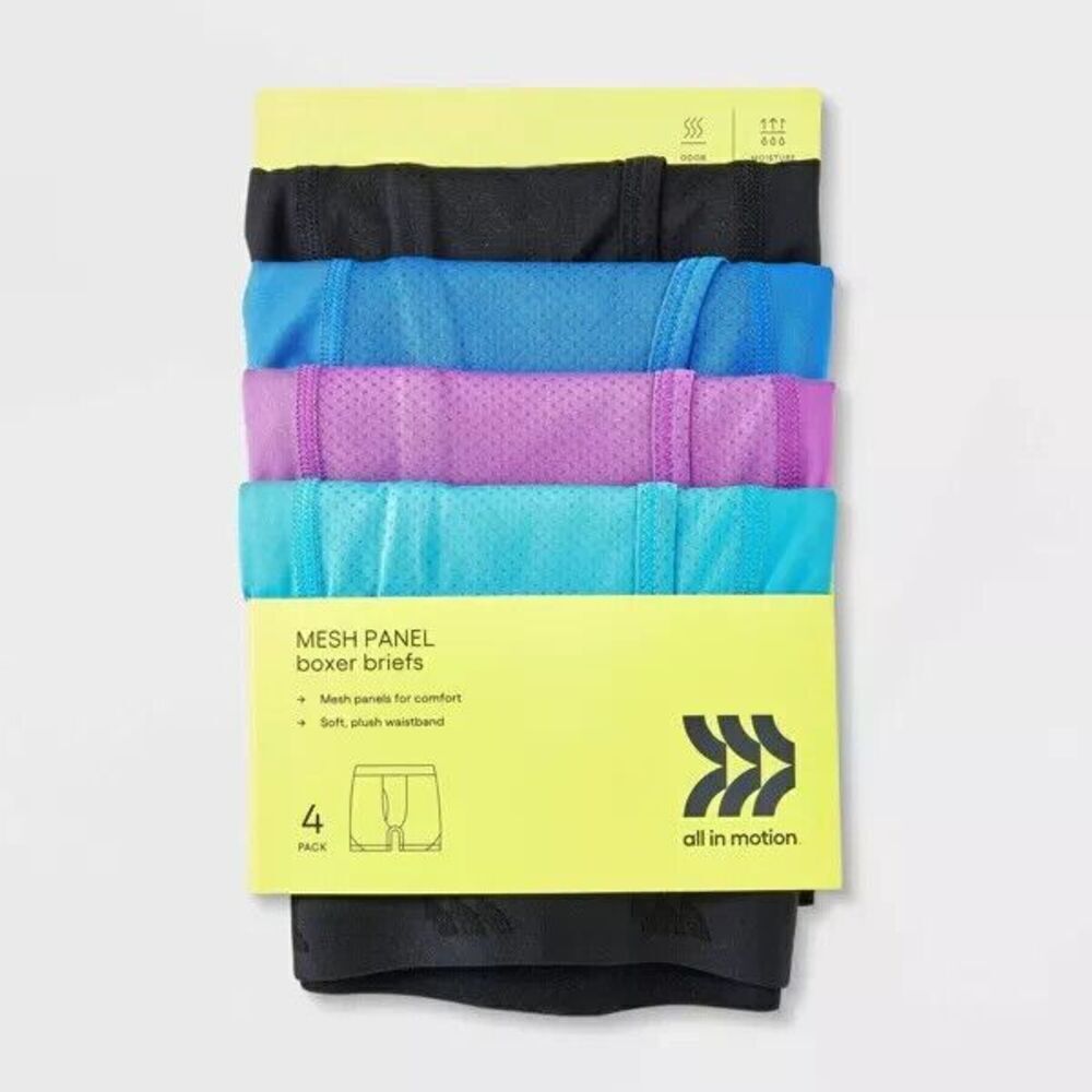 All In Motion Size Small 4-6 Mesh Panel 4pk Boxer Briefs Youth